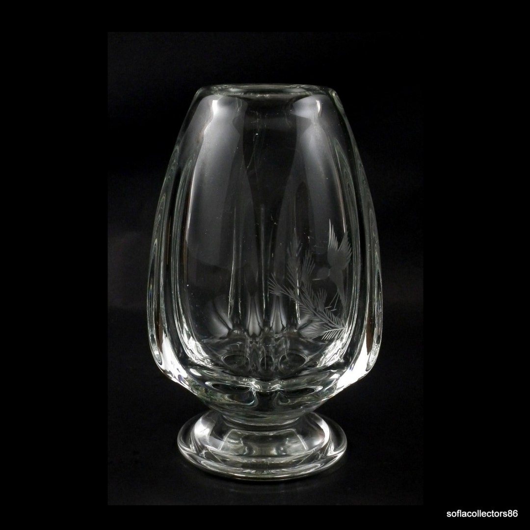 Kosta Crystal Cabinet Vase Engraved With Bird & Pine Bough Kosta Crystal Cabinet Vase Engraved With Bird & Pine Bough