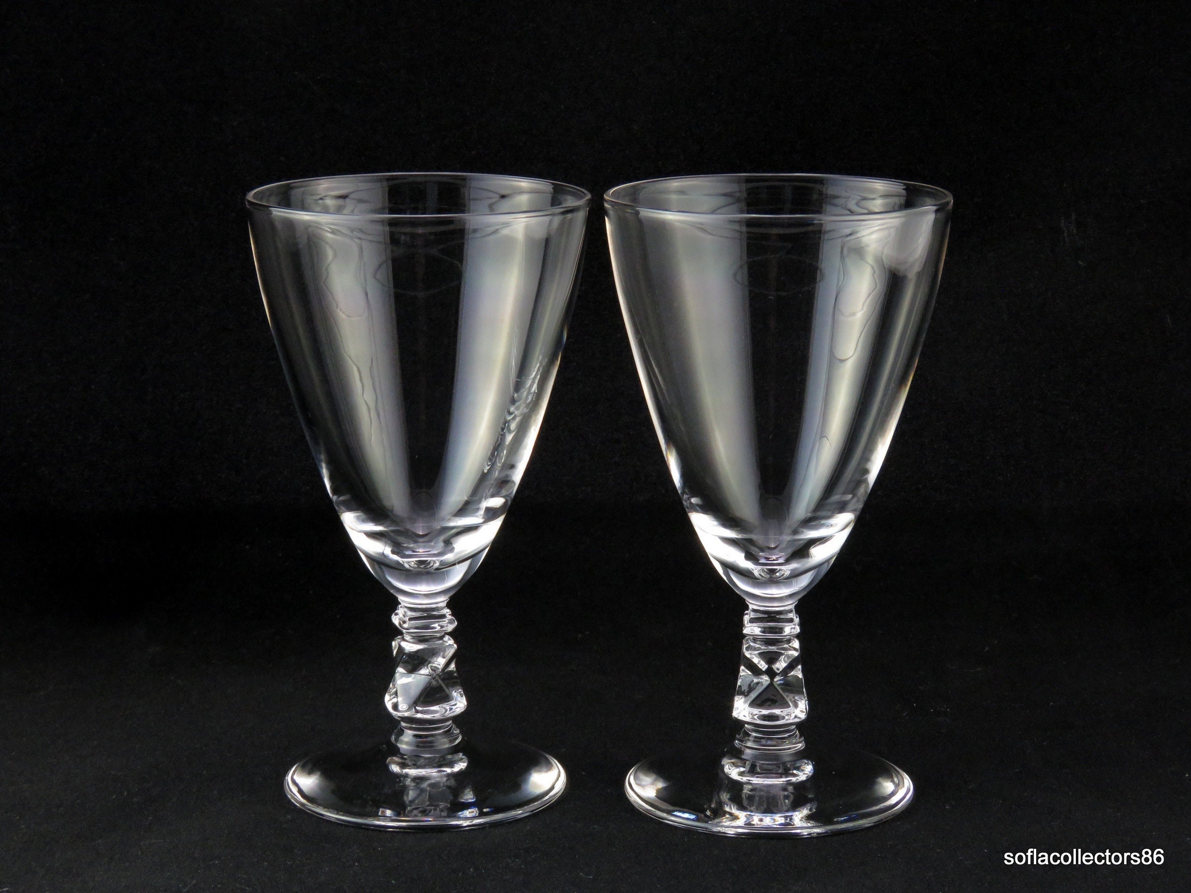 Bryce Brothers Crystal Juice or Wine Glasses/Goblets w Faceted Stems (pair)