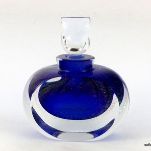 Correia Art Glass Limited Edition Perfume Bottle with Cobalt and Dichroic Glass - Signed & Dated 1991