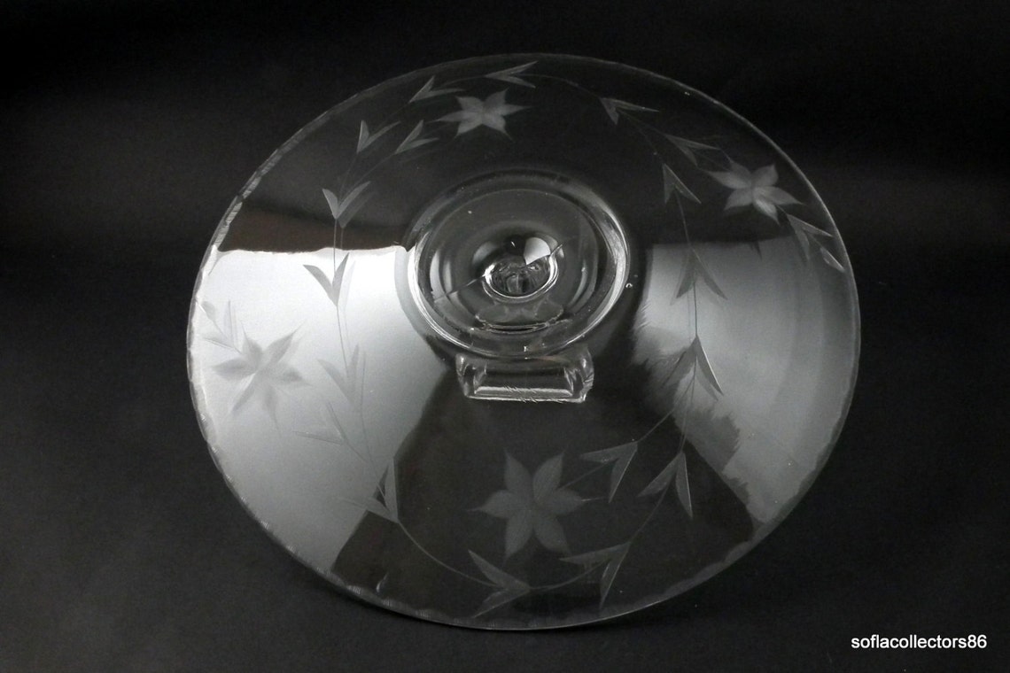 Bartlett Collins Glass Cut Floral Pattern Center Handle Server Etsy