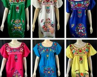 Mujer Xs-Xxxl Folklorico Mexicano Tehuacan Puebla Vestido Túnica Bordado Floral