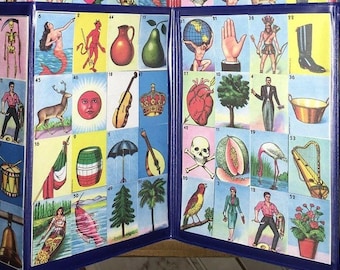 Auténtico juego de bingo Chalupa de lotería mexicana: 4 tableros acordeón laminados