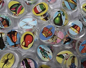 Chips Authentic Mexican Lottery Bingo Board Game Hard Plastic 1" Cards 54 Count
