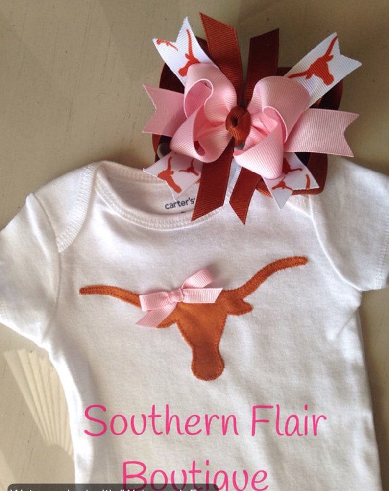 Texas Longhorn Baby Set Girl or Boy UT Baby Gift Longhorn Baby Bodysuit