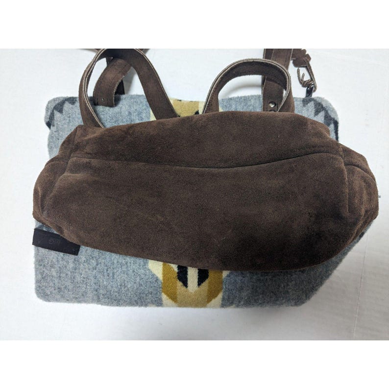 Bolso bandolera Mercy Grey hecho a mano, de lana Pendleton y cuero de Oregón, estilo suroeste. imagen 11