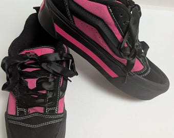 Chaussures Vans Knu Skool Platform Rose et noir Femme taille 8 lacets ruban