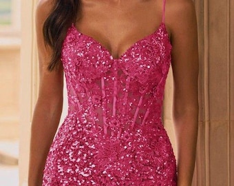 STACEES Robe corset fleurie rose à sequins taille 10