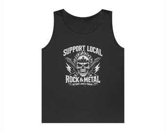 Support Local Rock & Metal Tank Top | Skull Guitar Lightning Design