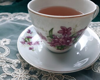 Vintage Violet Teacup and Saucer Midcentury Japan