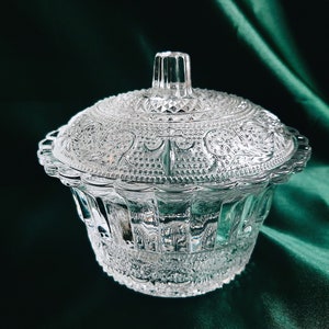 Ribbed Pressed Glass Bowl and Lid Dish KIG Indonesia Fleur De Lis image 1