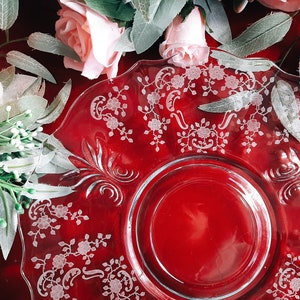 Fostoria Meadow Rose Plate / Platter Etched Glass Baroque Fleur De Lis Cracker Plate Ca 1930's image 3