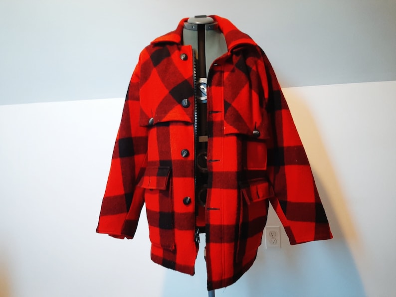 Vintage Eddie Bauer Mackinaw Coat Red Buffalo Plaid 100% Wool - Etsy