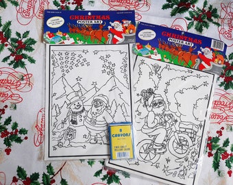 Vintage Christmas Santa Coloring Kits Poster Art 2 PACKS ca 1990s