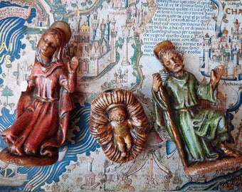 Vintage Holy Family Mary Joseph Baby Jesus Nativity Ceramic with antique glaze