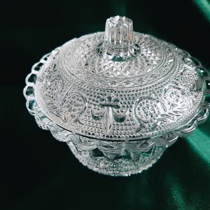 Ribbed Pressed Glass Bowl and Lid Dish KIG Indonesia Fleur De Lis image 4