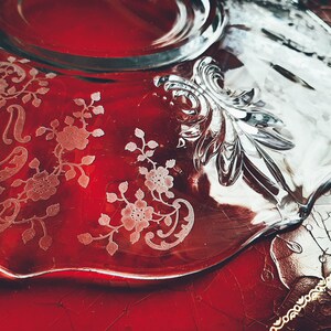 Fostoria Meadow Rose Plate / Platter Etched Glass Baroque Fleur De Lis Cracker Plate Ca 1930's image 2