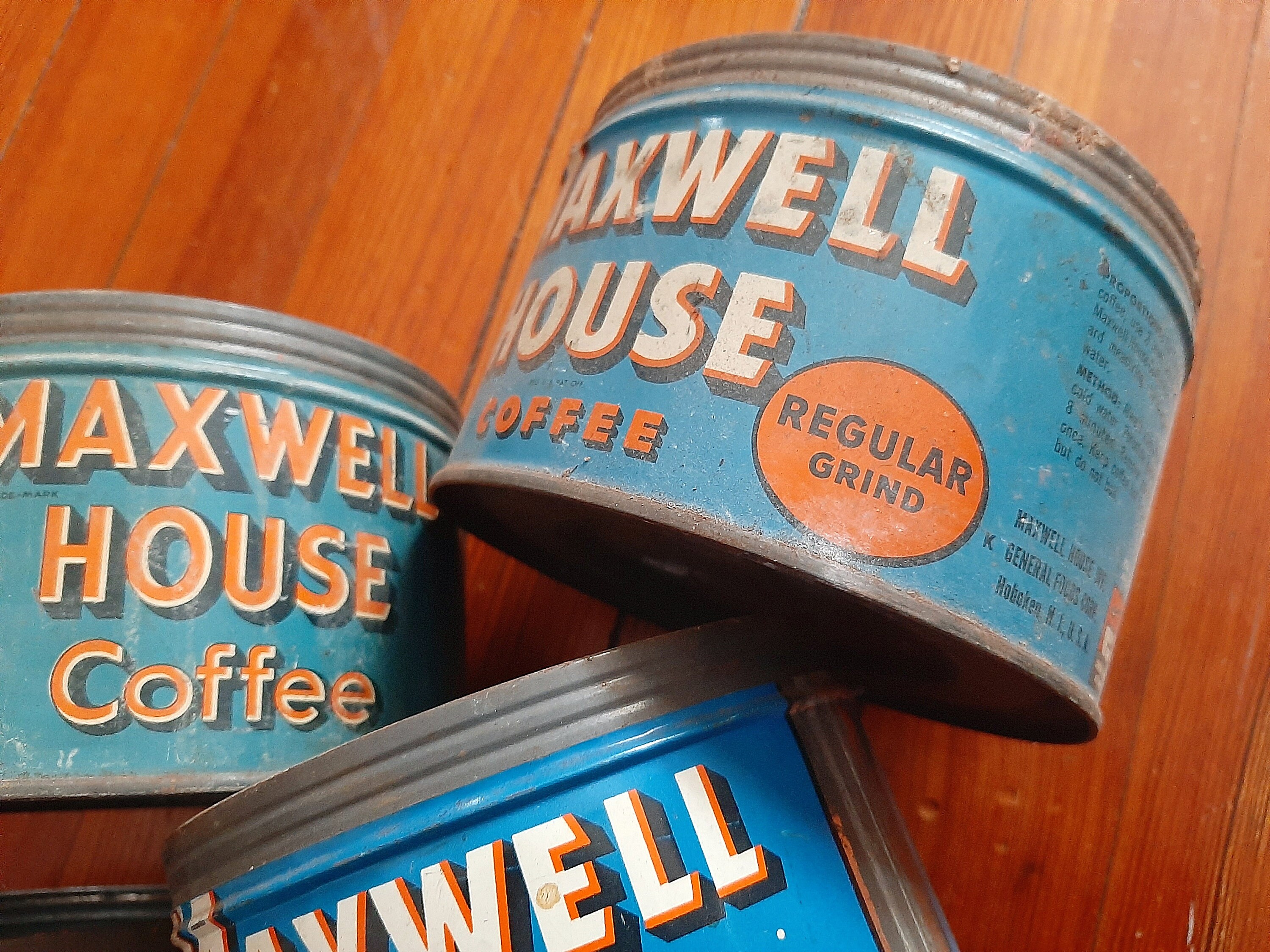 Vintage Coffee Cans Tins LOT of 9 Maxwell House Orange Lettering