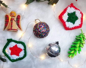 Vintage Christmas Ornaments Set of 6 Assorted 1970's Handmade Retro