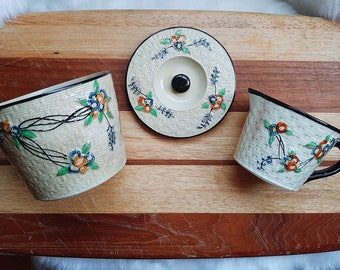 Creamer Sugar Bowl with Lid Hand Painted Planter Large Pitcher and Pot