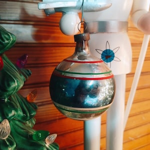 Vintage Christmas Ornament Striped Silver Mercury Glass Unmarked
