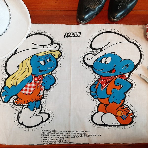Cowboy Smurf and Smurfette Doll Set of 2 Boy and Girl Plush Toy Cut and Sew Pattern
