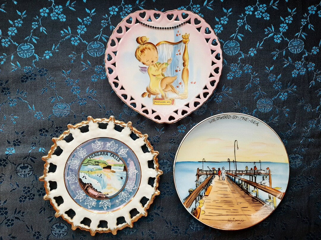 Vintage Porcelain Heart Plate Niagara Falls Portland Wildwood Pierced