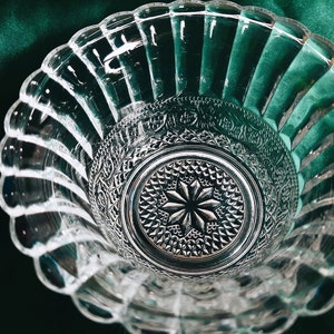 Ribbed Pressed Glass Bowl and Lid Dish KIG Indonesia Fleur De Lis image 2