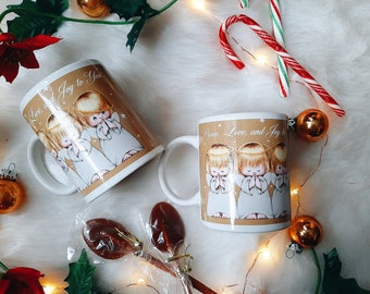 Vintage Hallmark Mugs 2 Christmas Angel Houston Harvest Set for Two EXCELLENT Condition Peace Love and Joy To You