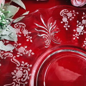 Fostoria Meadow Rose Plate / Platter Etched Glass Baroque Fleur De Lis Cracker Plate Ca 1930's image 7