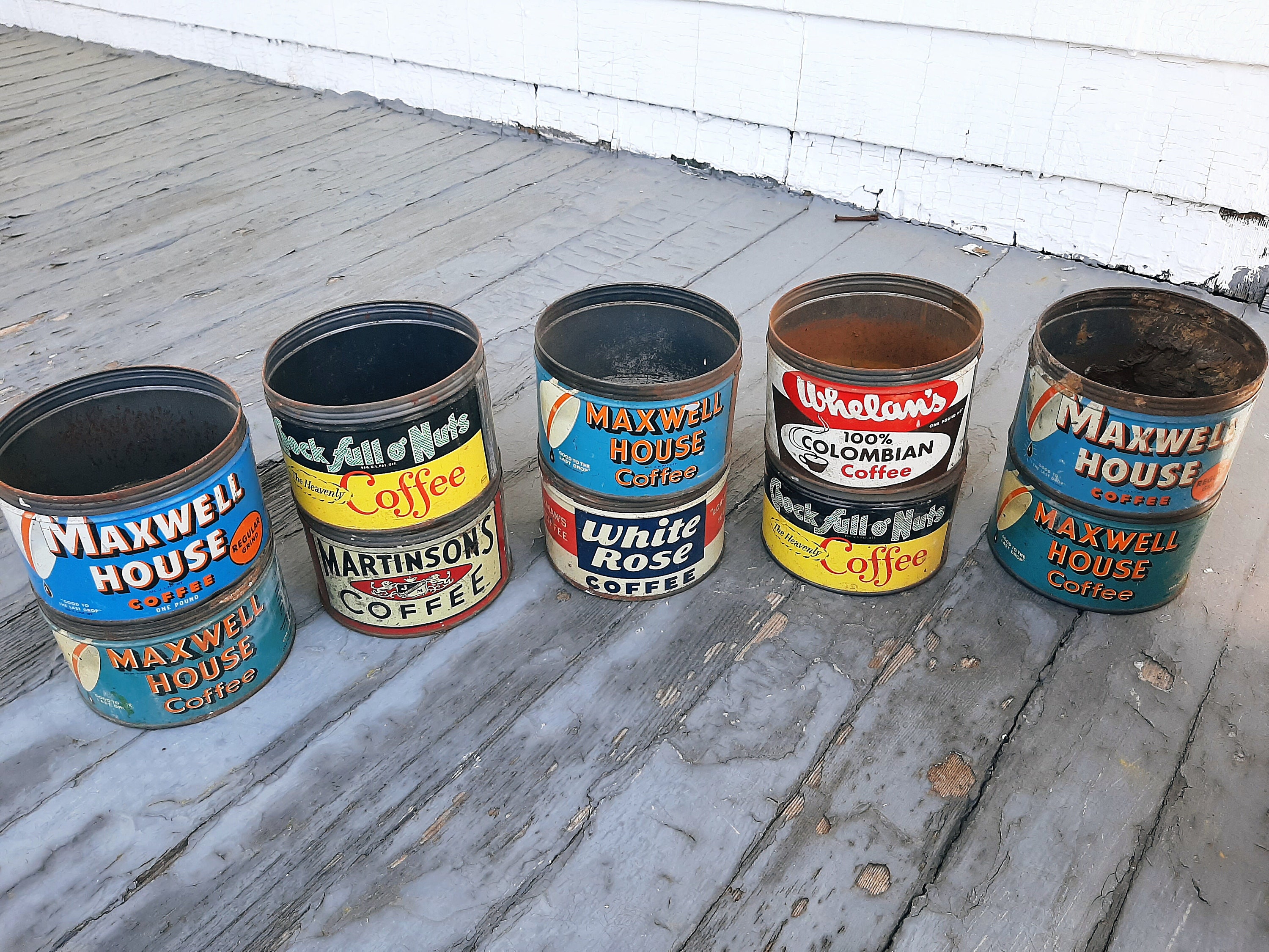 Vintage Coffee Cans Tins LOT of 9 Maxwell House Orange Lettering