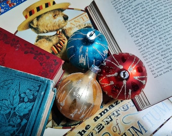 Vintage Christmas Ornaments Set of 3 West German Vivid Hand Blown Silvered