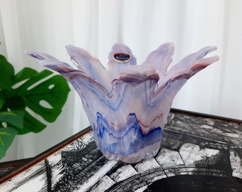 Vase Murano Millefiori Violet Avec Poignées - Verre Italien Authentique, Neuf