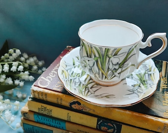 Vintage SNOWDROP Tea Cup and Saucer  Royal Albert Bone China England Flower of the Month Series SNOWDROP Hand Painted