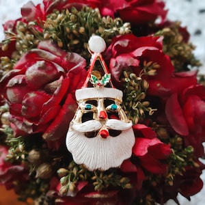 Vintage Santa Brooch Father Christmas Pin Hand Painted Mr Grinch Pin