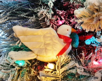 Vintage Christmas Dove Geese Set of 4 Cloth Bird Ornaments ca 1980s