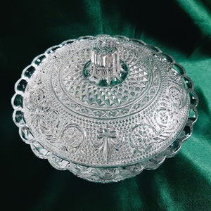 Ribbed Pressed Glass Bowl and Lid Dish KIG Indonesia Fleur De Lis image 6