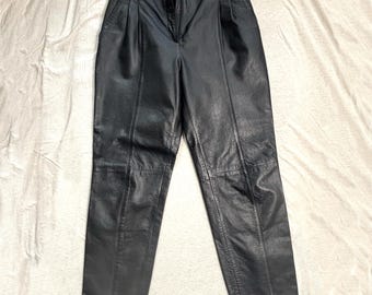 Vintage high-waist black leather trousers