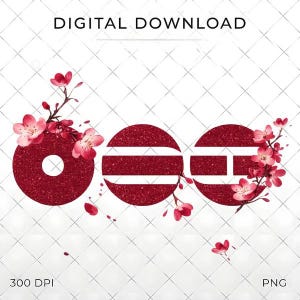 Puede incluir: Gráfico de descarga digital con tres círculos rojos brillantes y detalles florales. El texto "DIGITAL DOWNLOAD" está en la parte superior, con "300 DPI" y "PNG" en la parte inferior. Los círculos están adornados con flores rosas.