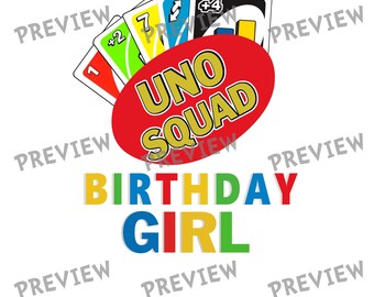 Uno Squad Birthday Girl SVG - Matching Family Birthday Shirt Design - Card Game Theme Party Squad - Instant Digital Download