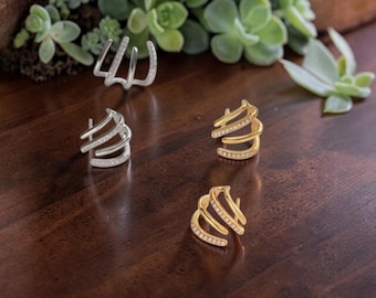 Claw stud earrings, Statement silver earrings stud, Charms wrap huggie earrings, Dainty fall earrings for her, Unique earrings