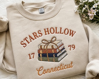 スターホロー・コネチカット刺繍入りスウェットシャツ、秋の映画シャツ、快適な秋のクルーネック、彼女への秋のギフト