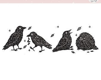 ハロウィンのカラスの刺繍デザイン、黒いカラスの機械刺繍ファイル、不気味なハロウィンデザイン、ダークアカデミアの黒い鳥、デジタルダウンロード