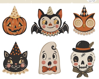 Paquete de patrones de bordado de Halloween, lindo conjunto espeluznante de diseños de bordado a máquina, fantasmas, calabazas, gatos, búhos, murciélagos, archivos, descarga digital