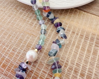 Fluorite Gemstone Necklace with Pearl Accen