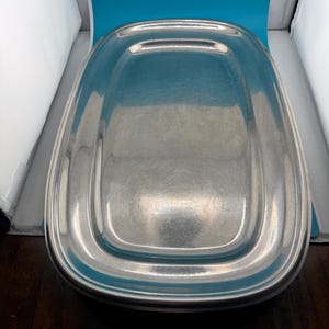 Vintage Stainless Steel Serving Tray, Large 18 x 12 Rectangular Platter, Mid Century Modern Serveware, Silver Metal Tray