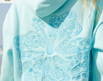 Felpa con cappuccio ricamata Pink Palm Puff // Maglione Everything Comes In Waves // Felpa da spiaggia