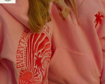 Felpa con cappuccio ricamata Pink Palm Puff // Maglione Everything Comes In Waves // Regalo per la figlia