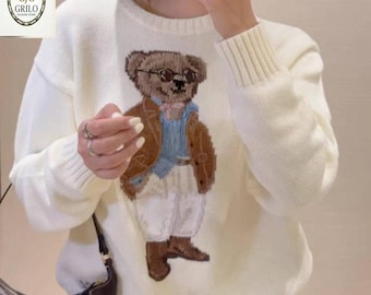 Authentieke Ralph Lauren polobeer damestrui || Iconische uniseks gebreide trui