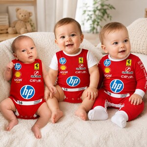 Charles Leclerc Ferrari Formel-1-Babybody, F1-Rennanzug-Strampler für Babys, Rennoutfit, Geschenk zum Geburtstag für Neugeborene