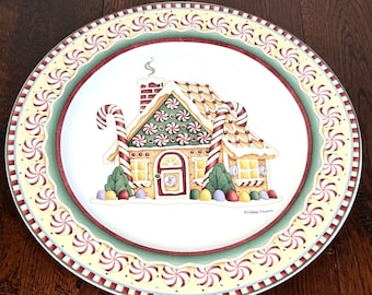 Vintage Debbie Mumm Gingerbread House Christmas Serving Platter Sakura Holiday